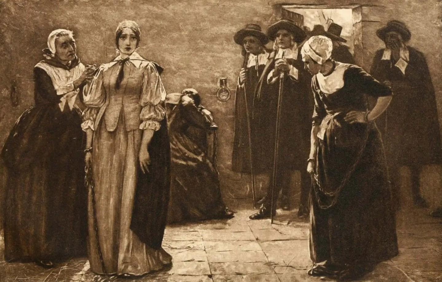Grabado de los juicios de Salem para ilustrar la obra de Yo Tituba